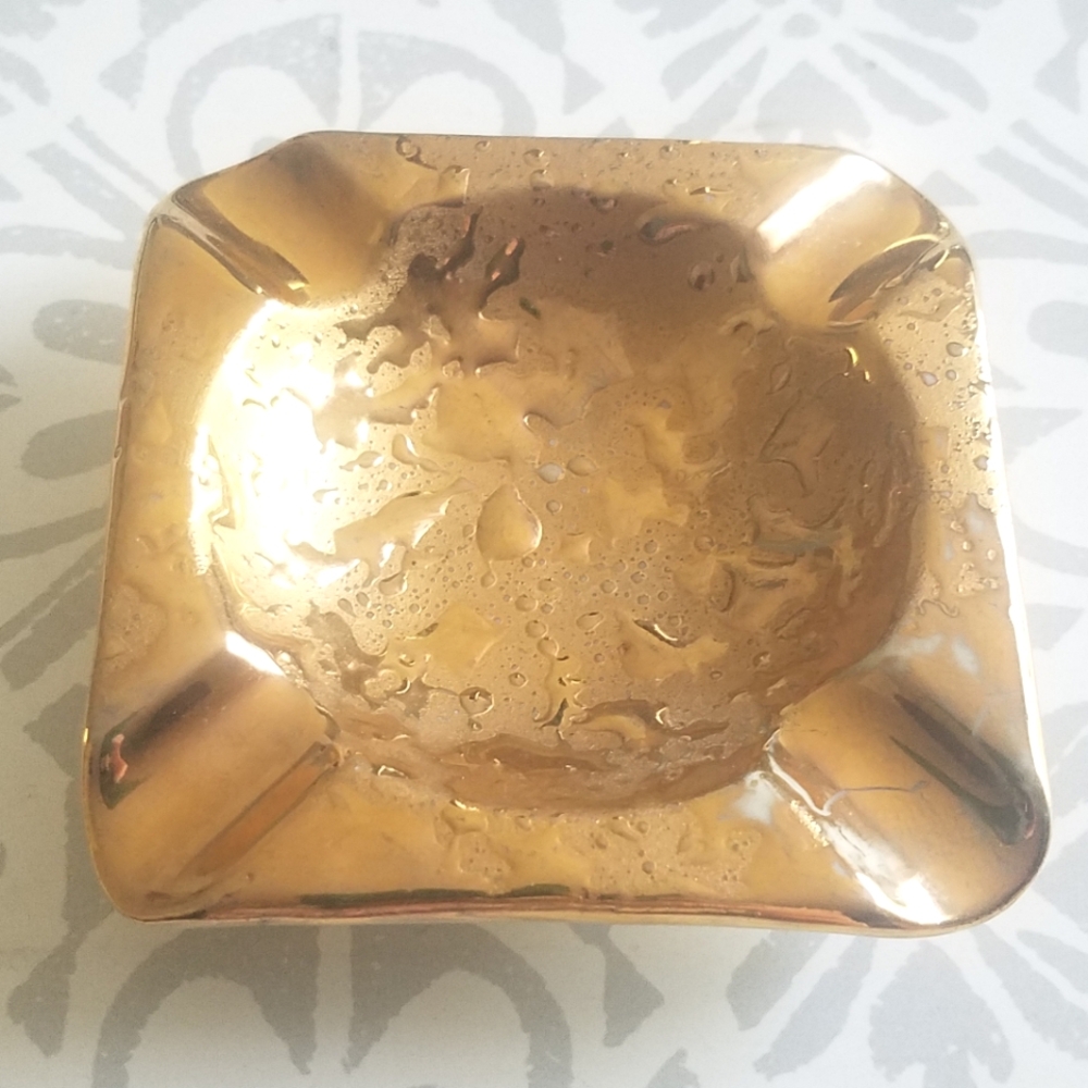 MCM Dixon Vintage Real 24kt Gold Over Porcelain Square Ashtray - Picture 3 of 7